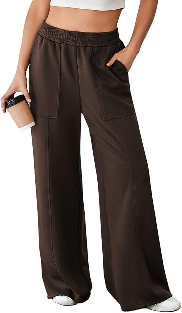 Aleumdr Women's Wide Leg Sweatpants Elastic High Waisted Long Pants Casual Loose Yoga Pants with ... | Amazon (US)