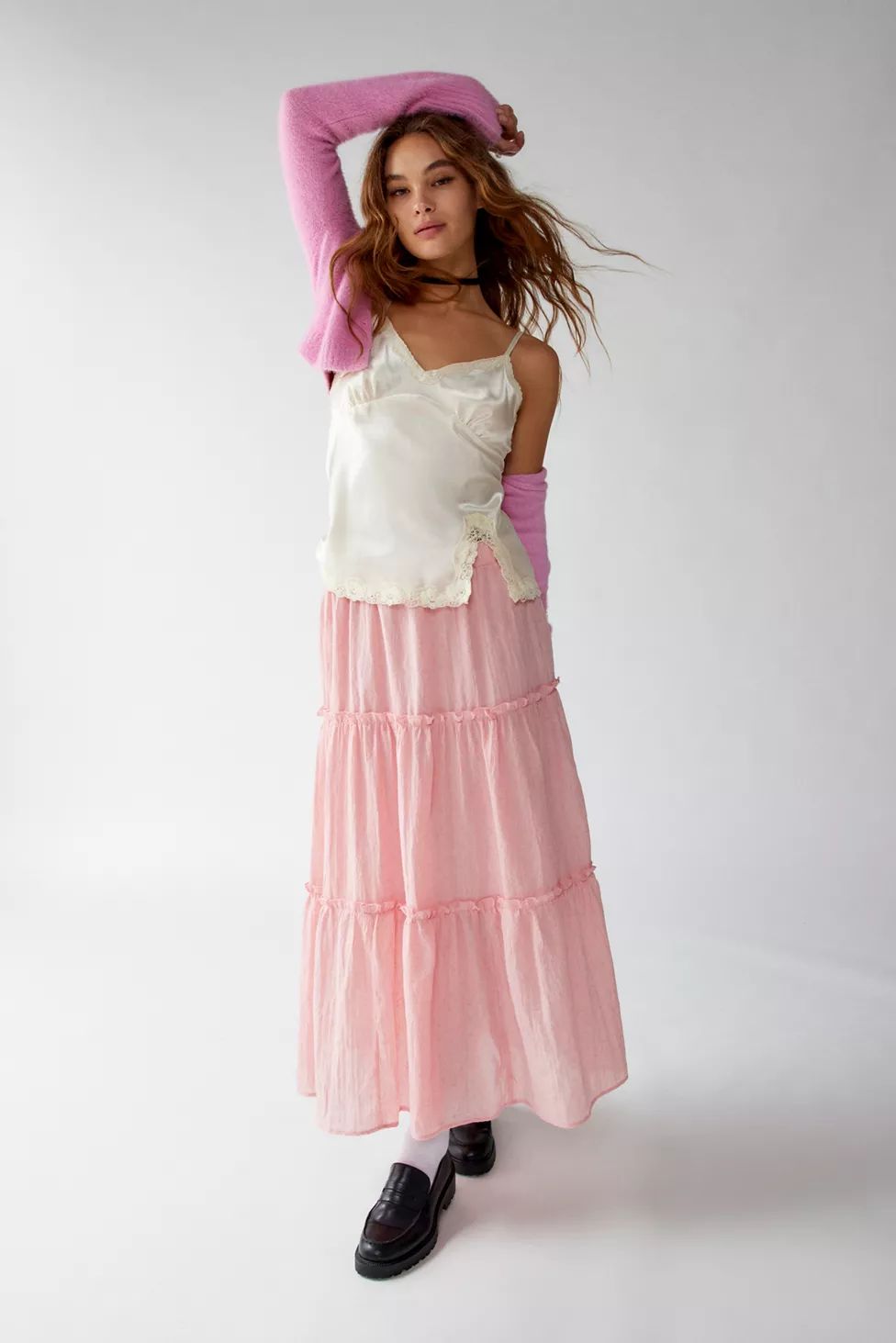 Urban Renewal Remnants Crepe Tiered Midi Skirt | Urban Outfitters (US and RoW)