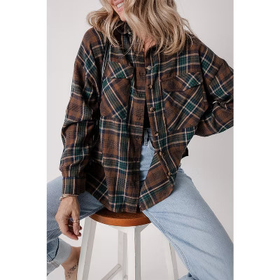 Plaid Print Chest Pockets Buttoned Shirt Jacket | Target
