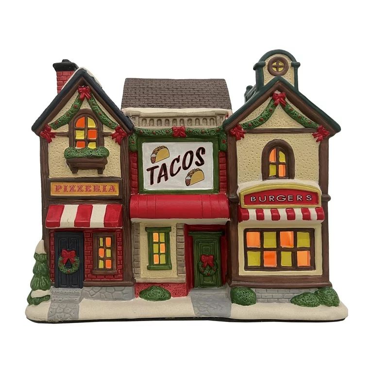Christmas Village Multi-Color Light-Up Pizza, Tacos, Burgers Restaurants, by Holiday Time | Walmart (US)