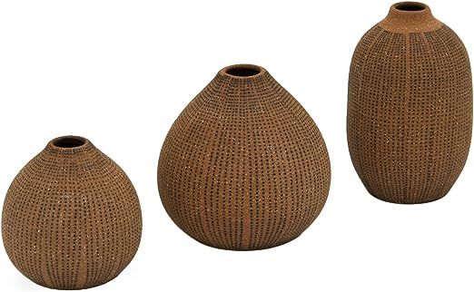 Creative Co-Op Decorative Textured Stoneware, Set of 3, Brown Vase Set | Amazon (US)
