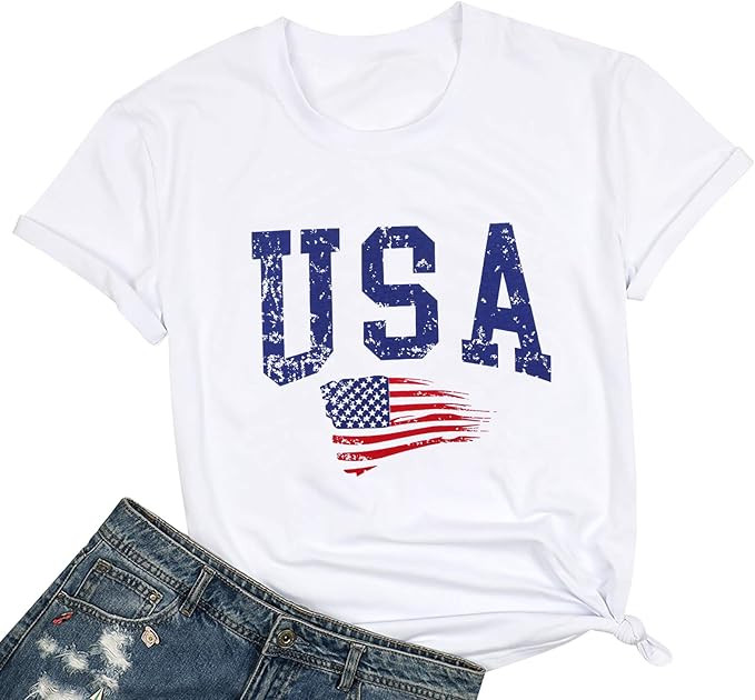 USA Flag Tee Shirt Women 4th of July Gift T Shirt Casual Short Sleeve American Proud T-Shirt Tops | Amazon (US)
