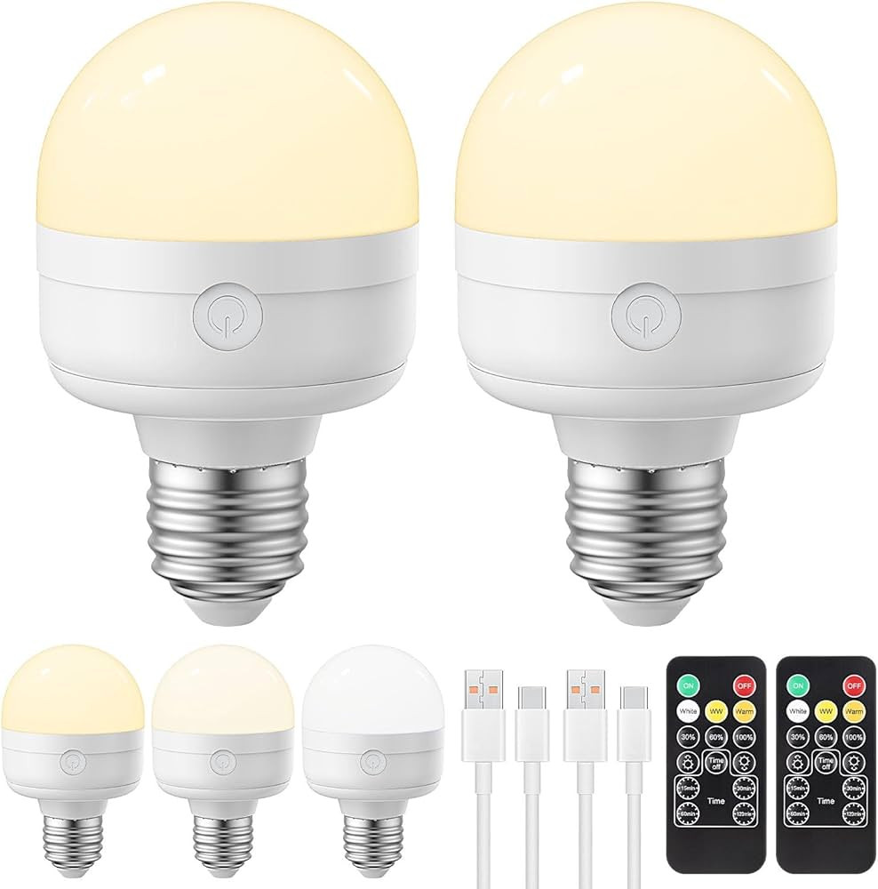 Rechargeable Light Bulbs with Remote Control Timer and 3 Color Temperature Options,Rechargeable Wall Sconce Puck Lights Battery Operated with Remote (E26, 2) | Amazon (US)