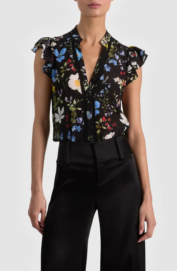 Arlette Floral Flutter Sleeve Button-Up Top | Nordstrom