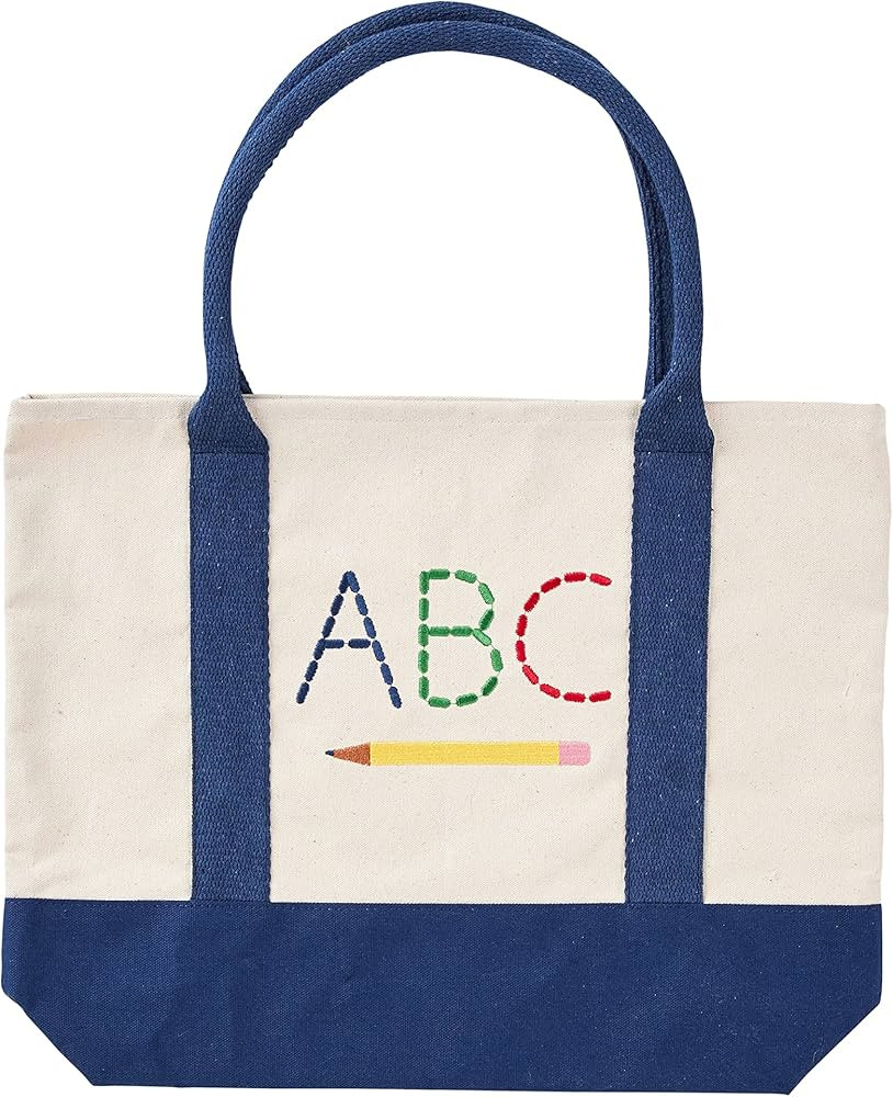 Mud Pie Back to School Canvas Tote Bag, Blue, 13" x 17" | Amazon (US)