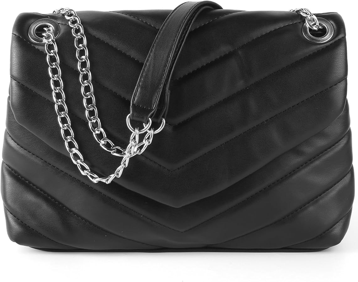 Quilted Crossbody Bag for Women, Soft Vegan Chevron Purses, Trendy Shoulder Handbags with Flap | Amazon (US)