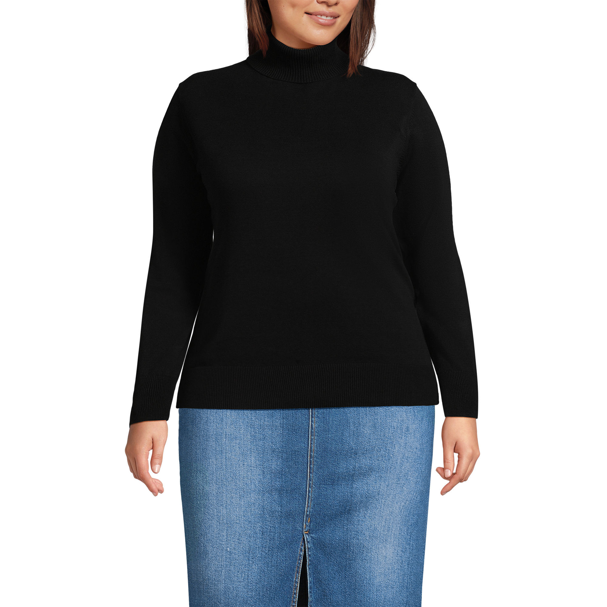 Women's Plus Size Fine Gauge Cotton Turtleneck Sweater | Lands' End (US)
