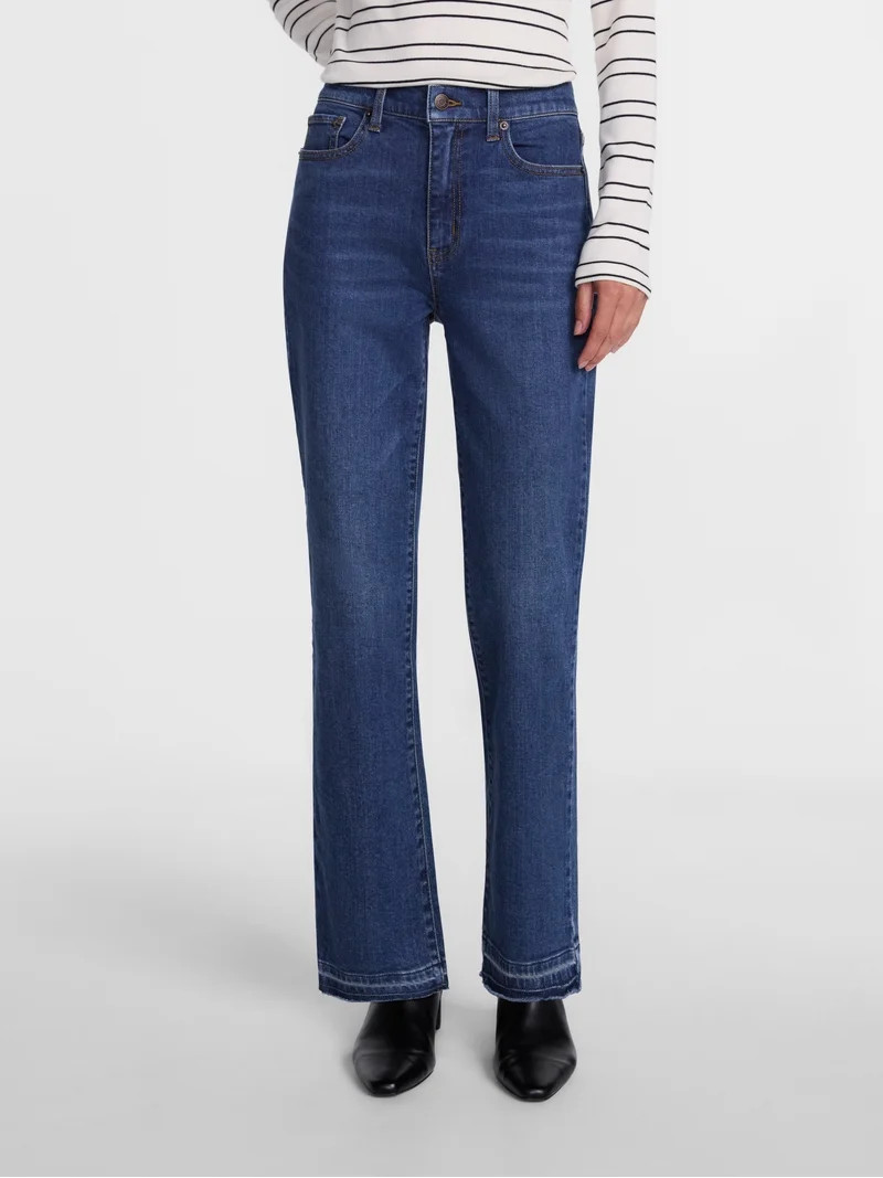 Scenario Women's and Women's Plus High Rise Straight Leg Let Down Hem Jeans, 29" Inseam, Sizes 0-... | Walmart (US)