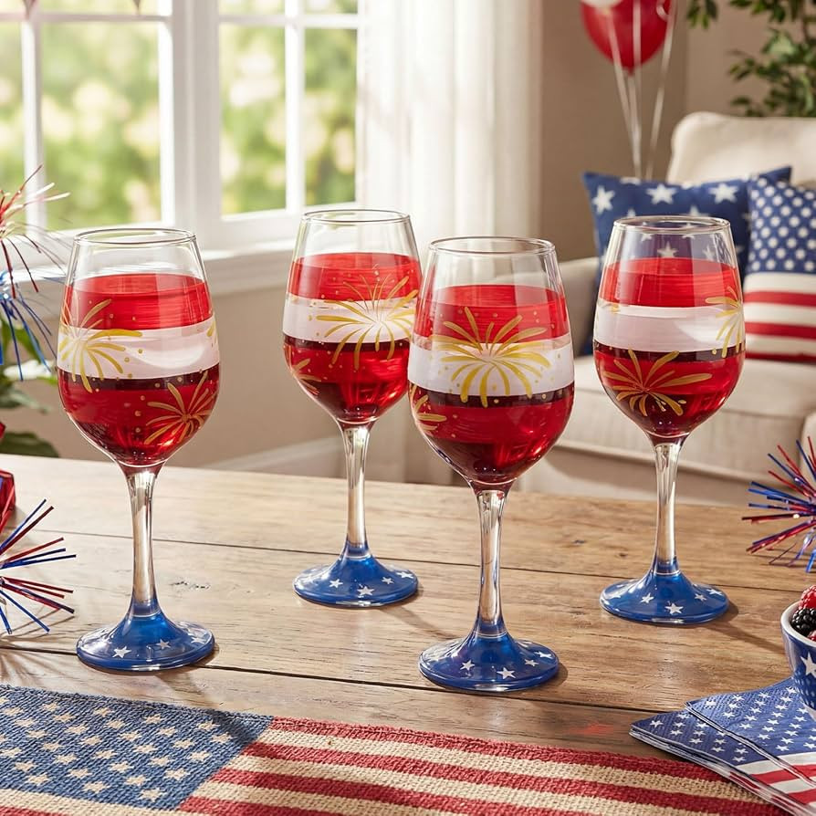 SiliFine 4 Pcs Independence Day Patriotic 4th of July Party Stemmed Wine Glasses Hand Painted USA... | Amazon (US)