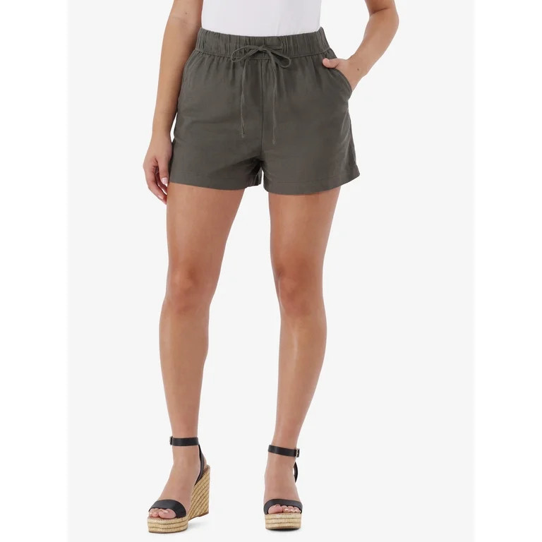 Time and Tru Women's Linen Blend Pull On Shorts, 3.5" Inseam, Sizes XS-XXXL - Walmart.com | Walmart (US)