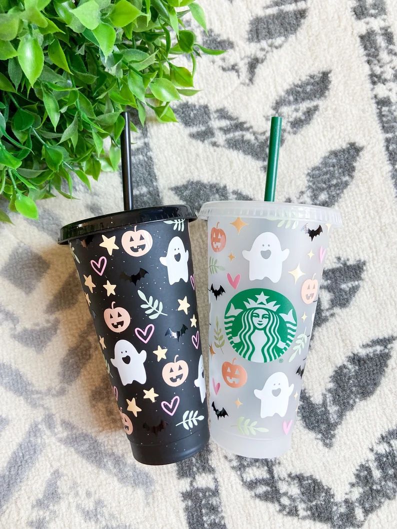 Read the full title
    Halloween Starbucks cold cup . Boho Halloween cup . Halloween reusable cu... | Etsy (US)