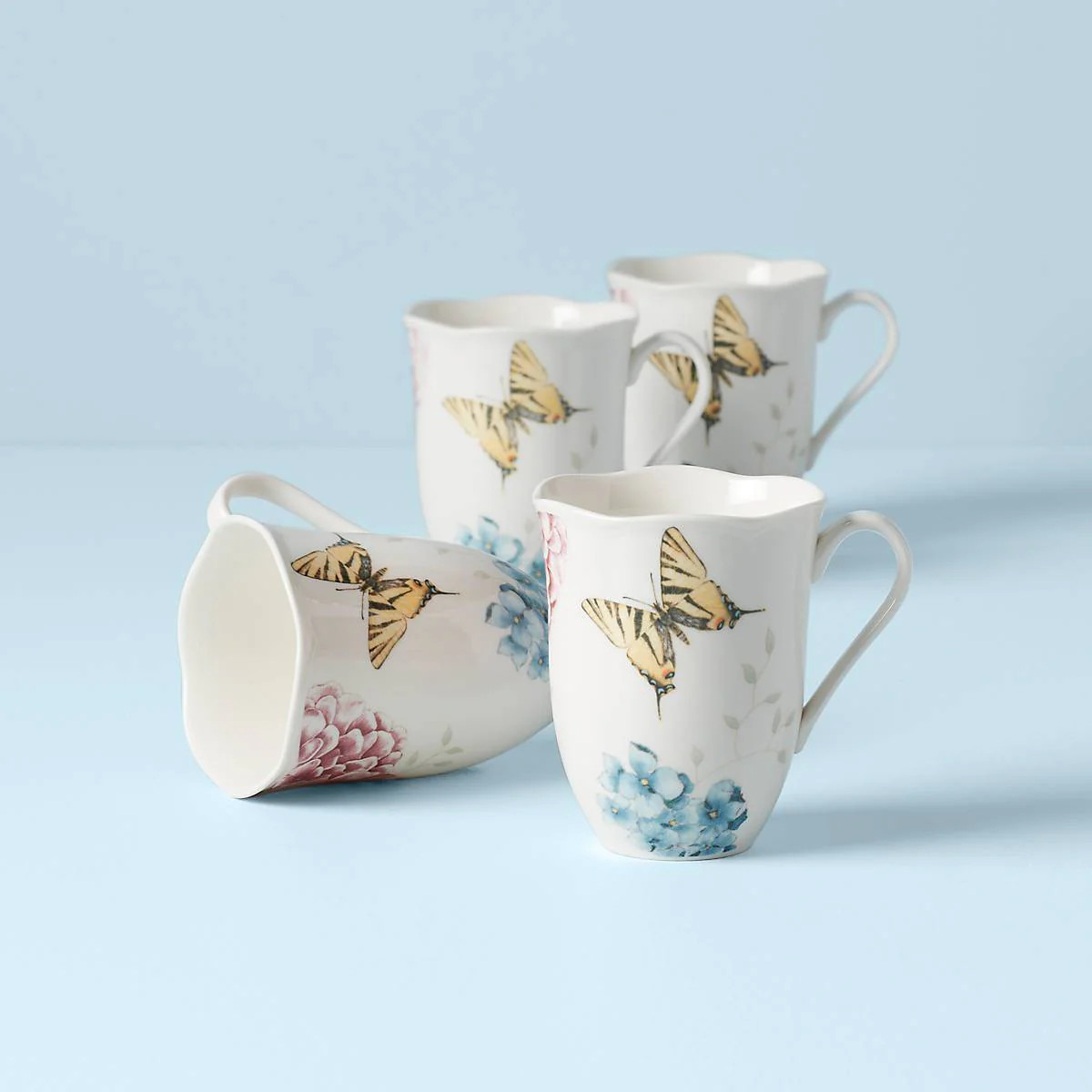 Butterfly Meadow Hydrangea 4-piece Mug Set | Lenox