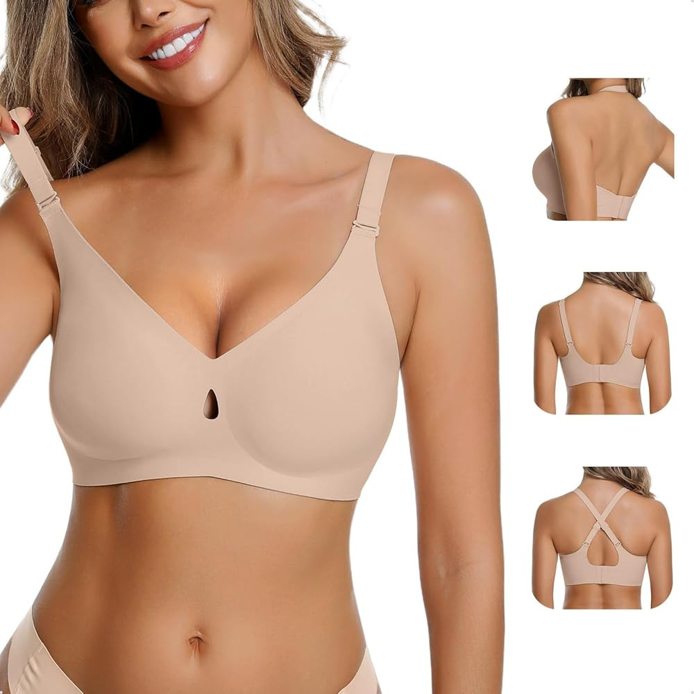 LUCKMEEY Bras for Women No Underwire Wireless Bras Removable Straps (U/Halter/Cross) Push Up Seam... | Amazon (US)