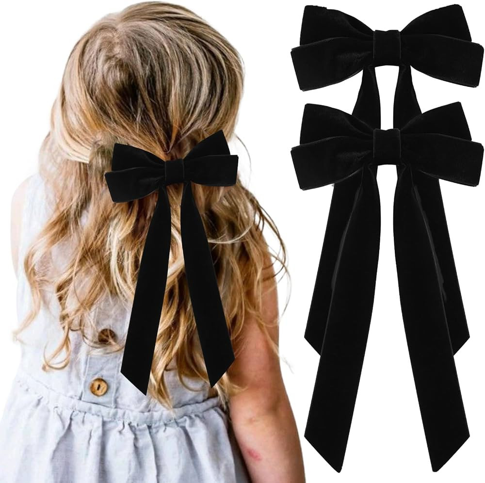 2PCS Velvet Hair Bows Black Hair Ribbon Clips Big Fall Alligator Clips Hair Accessories for Women... | Amazon (US)