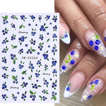 6 Sheets Fruit Nail Art Stickers Decals 3D Self-Adhesive Embossed Nail Stickers Lemon Strawberry ... | Amazon (US)