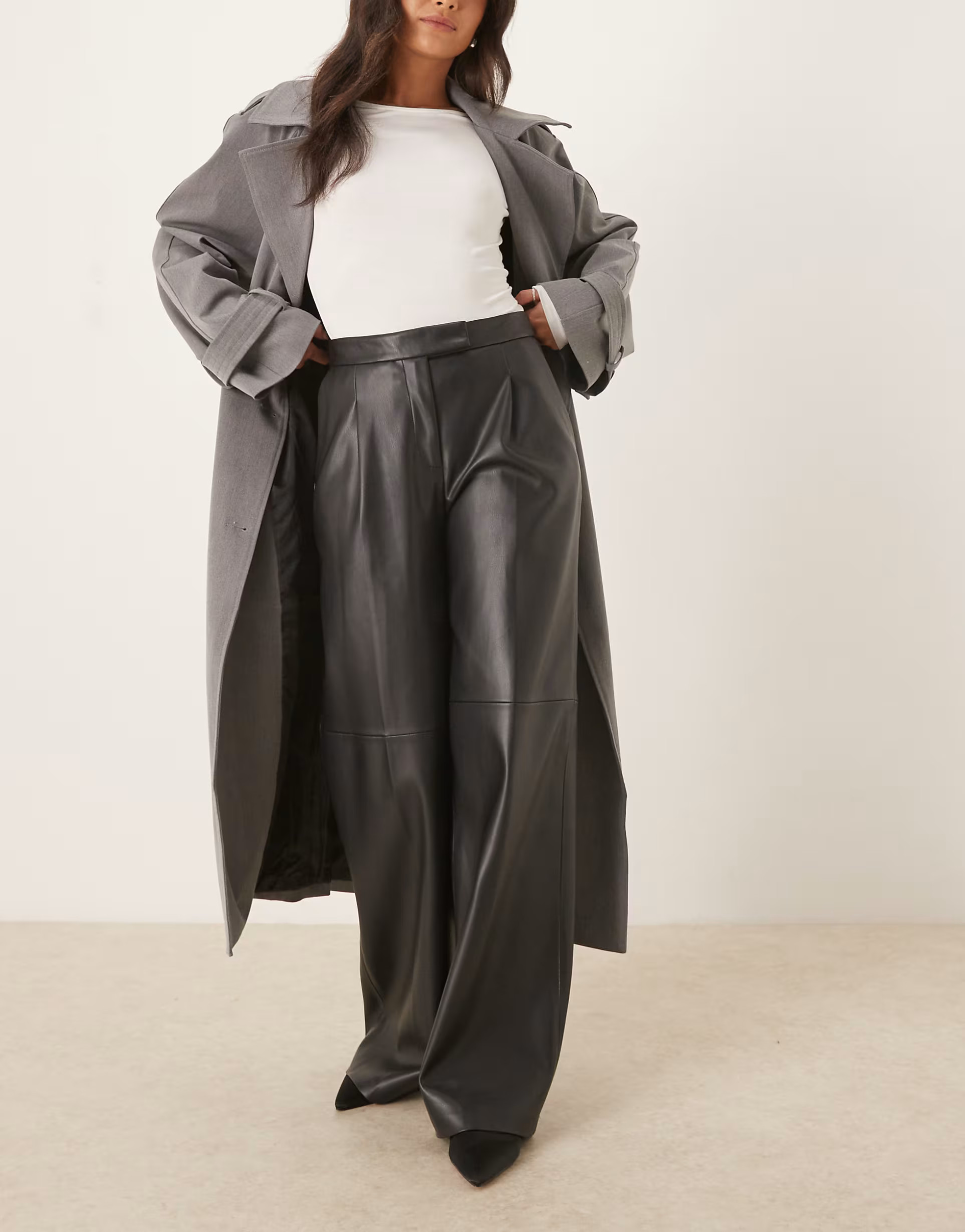 Mango Riga faux leather straight tailored trouser in black | ASOS (Global)