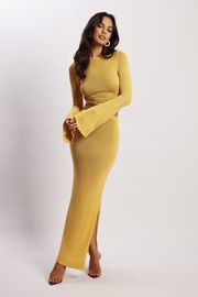 Anna Flare Sleeve Knit Dress - Yellow | MESHKI US