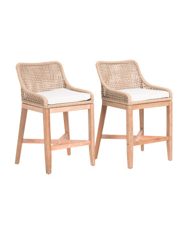 Set Of 2 Grid Weave Rope Counter Stools | TJ Maxx