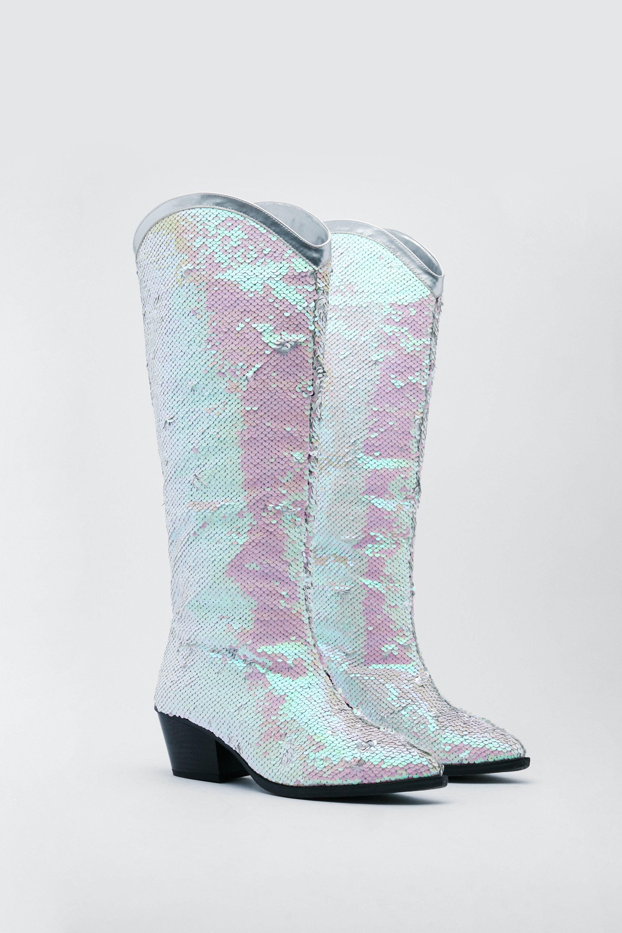 Sequin Pointed Toe Cowboy Boots | Nasty Gal (US)