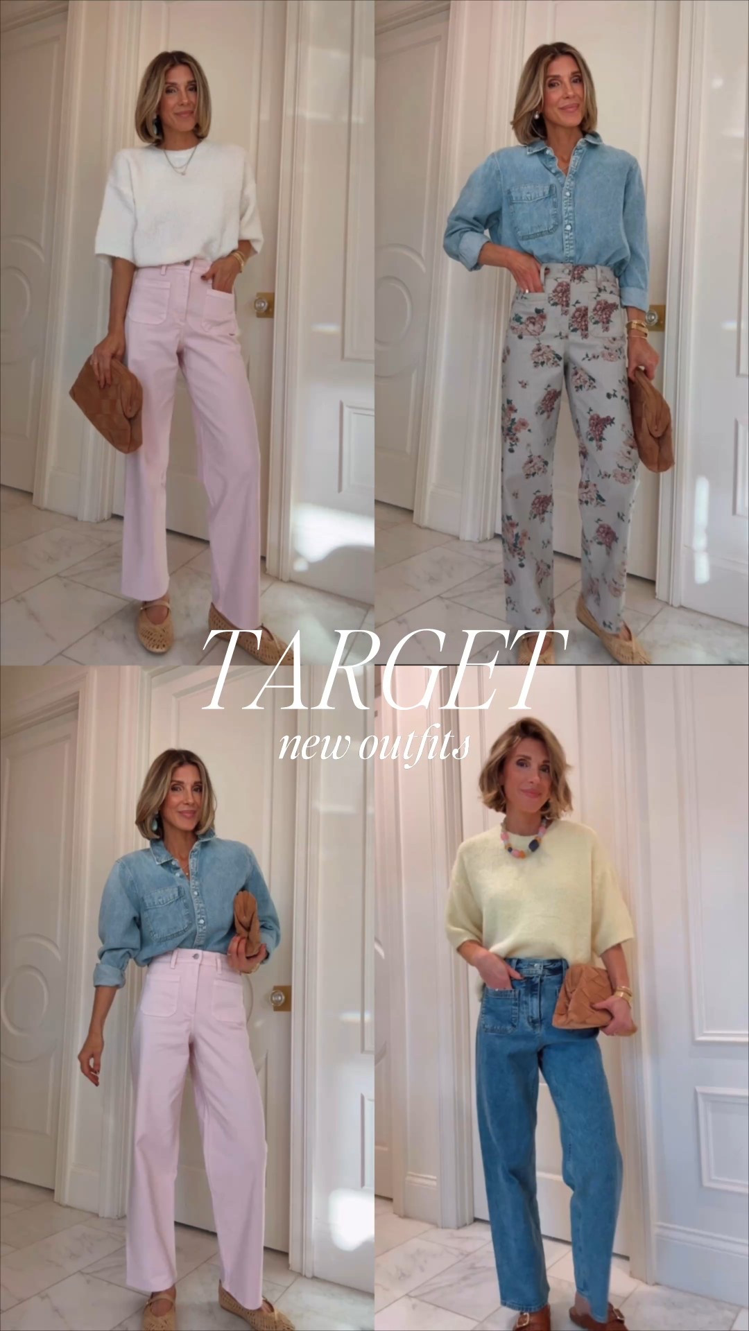 Target spring outfits. 

I'm wearing size small in tops and size 2/25 in jeans 