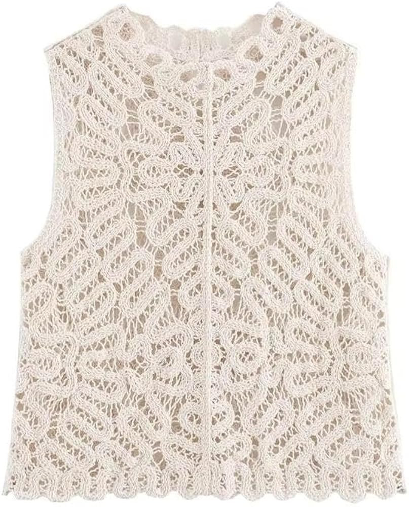 Summer Bohemian Hollow Out Crochet Sleeveless Knit Vest for Women | Amazon (US)
