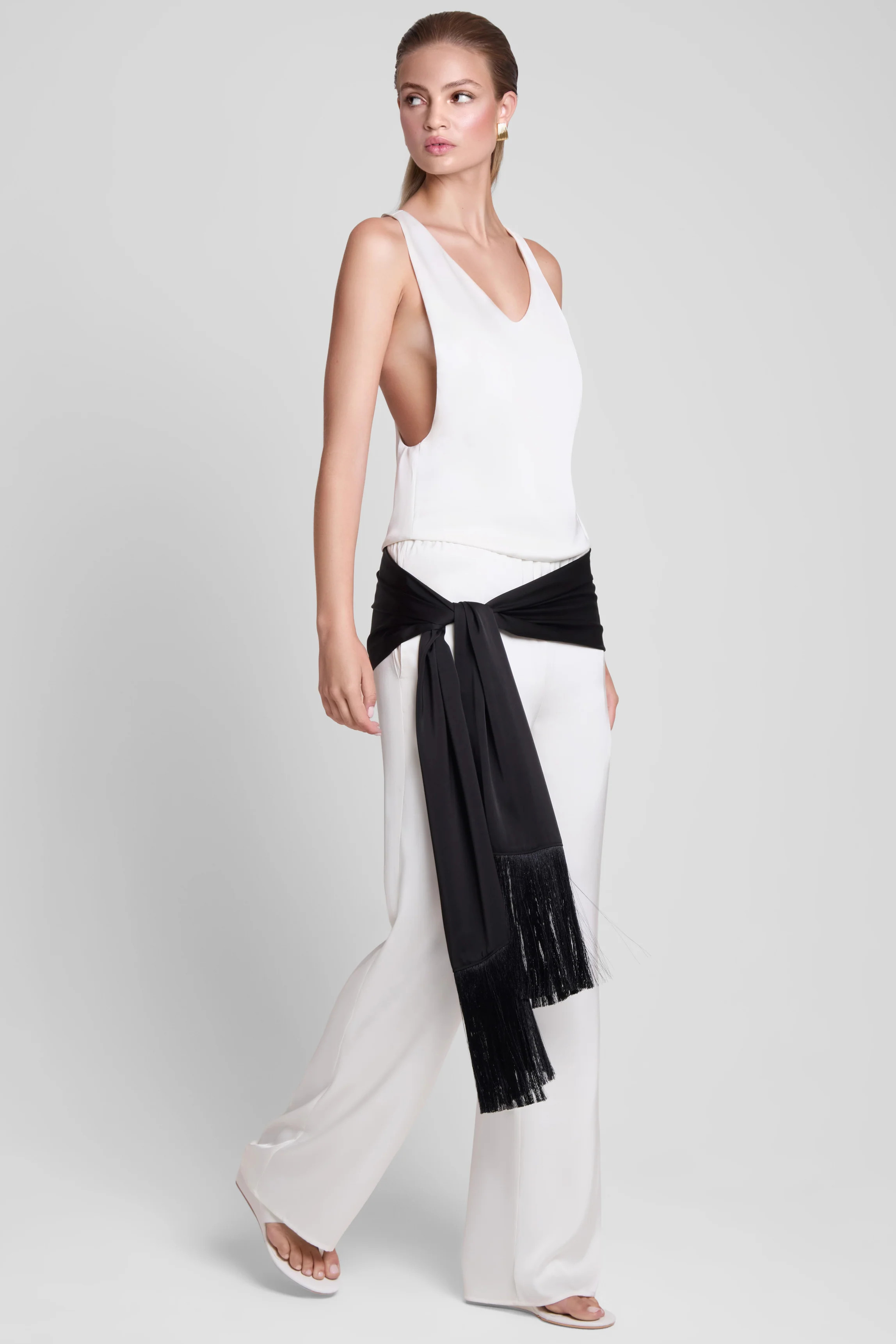 Signature Satin Tassel Scarf - Black | LEAU (US)