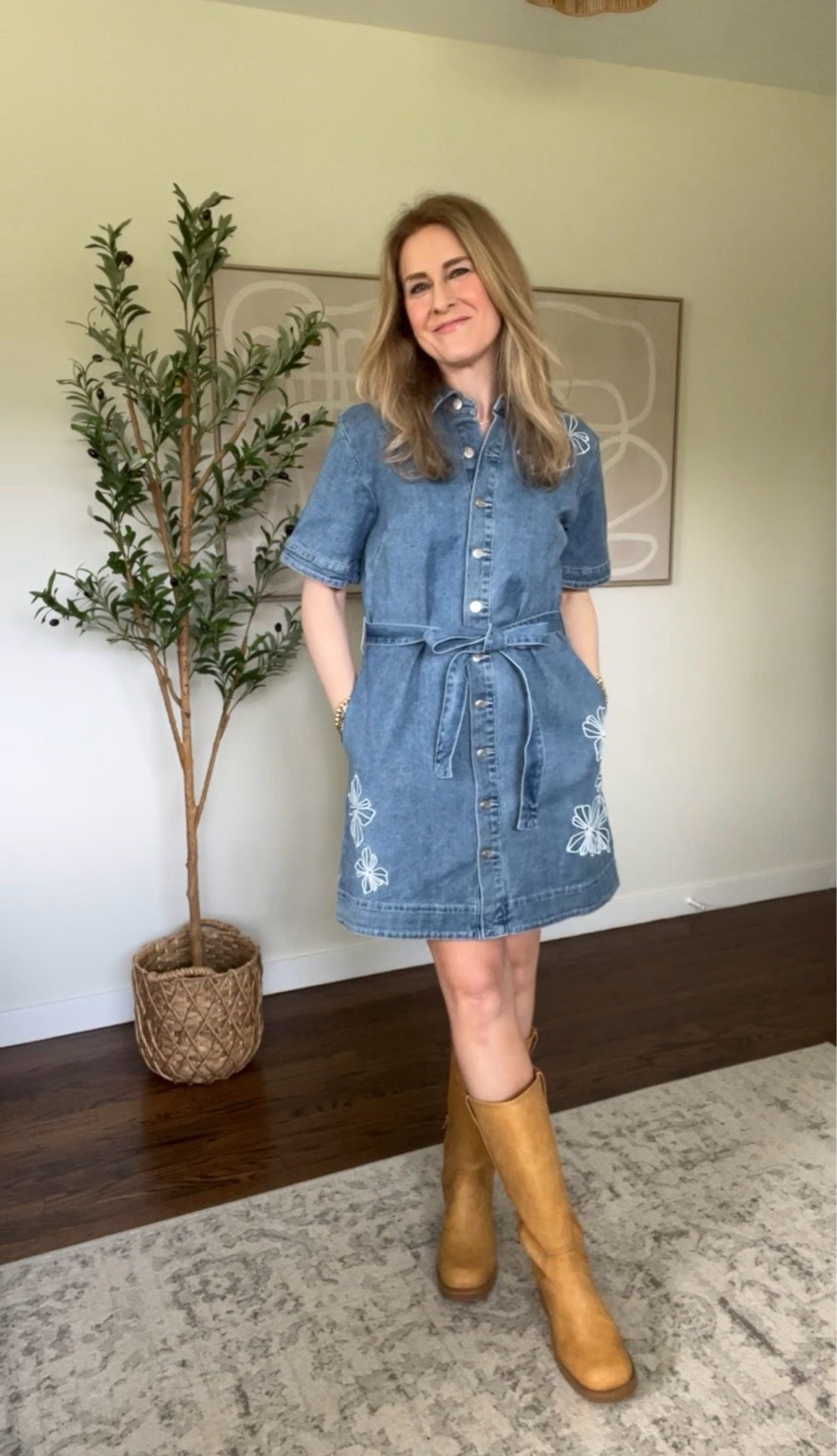 Walmart denim shirt dress now $24! Quality is amazing it’s a thick denim with beautiful floral embroidery detail. Removable belt and pockets. Front button closure. Casual work, summer events and concerts! #walmartfashion

#LTKOver40
