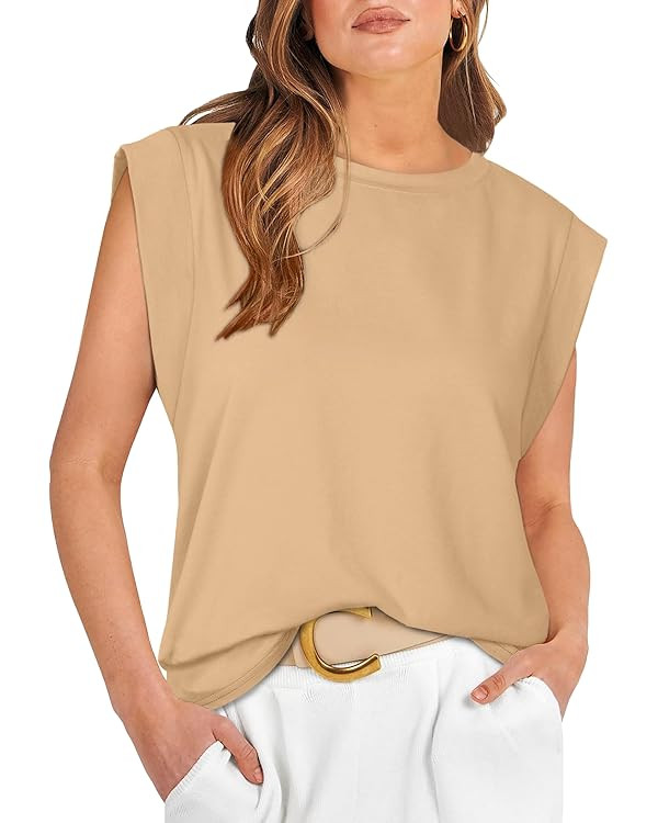 WIHOLL Cap Sleeve Tops for Women Summer Top Basic Tee Shirts Casual Tank Loose Fit 2024 Fashion | Amazon (US)