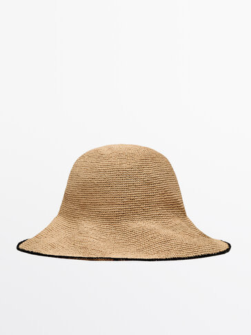 Raffia hat with contrast edge | Massimo Dutti UK
