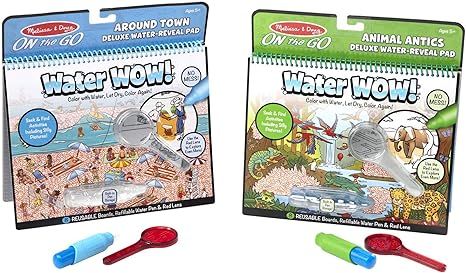 Melissa & Doug Water Wow Reusable Color-with-Water Deluxe Travel Activity Pad 2 Pack – Around T... | Amazon (US)