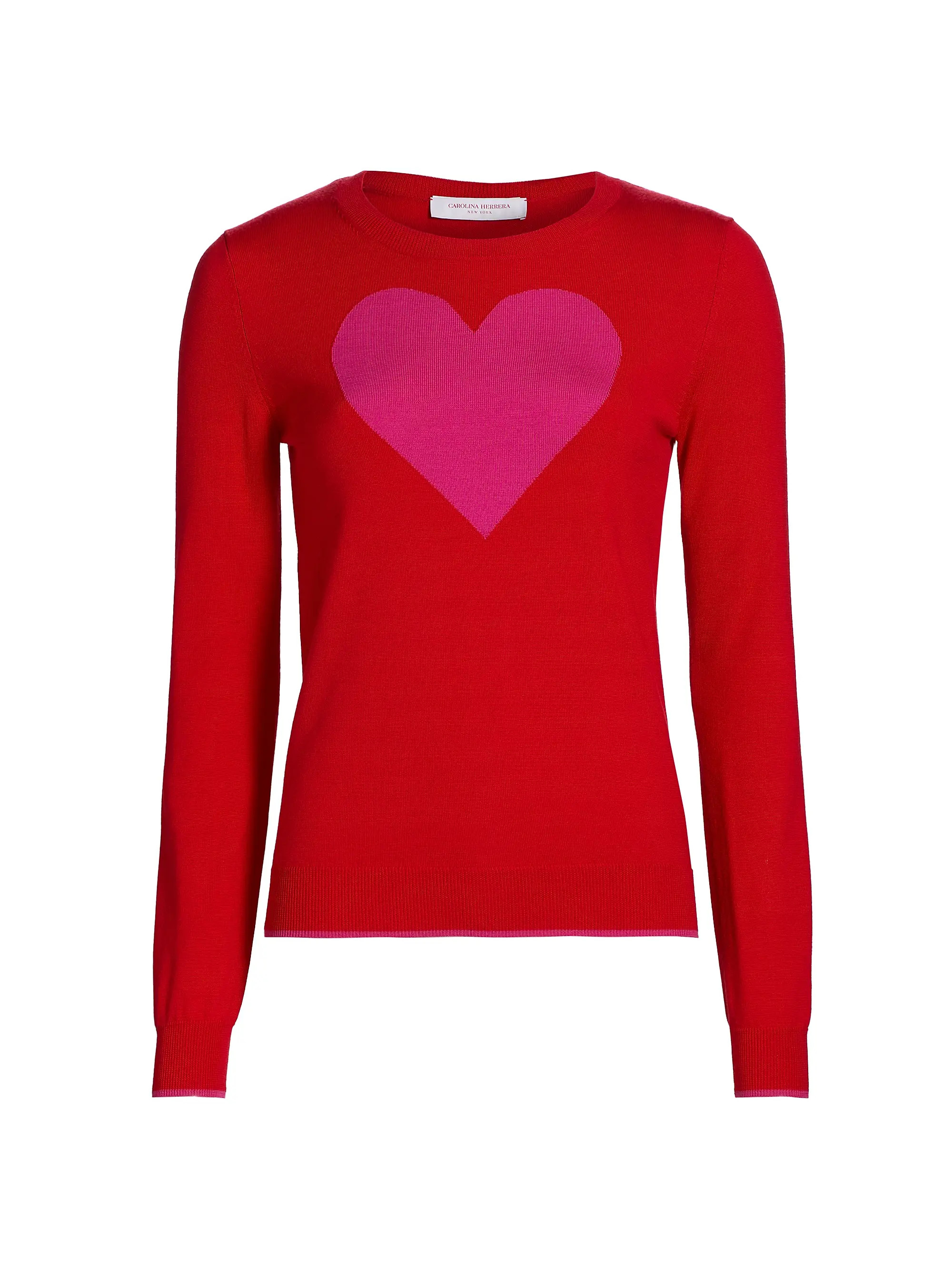 Virgin-Wool Intarsia Heart Crewneck Sweater | Saks Fifth Avenue