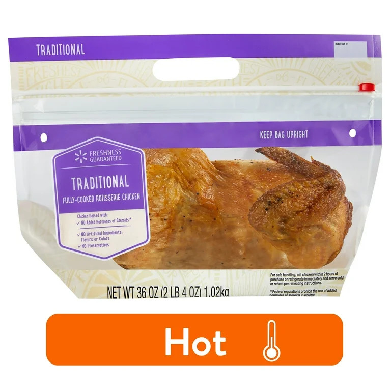 Freshness Guaranteed Traditional Rotisserie, Whole, 36 oz, 19g of Protein per 3oz serving (Hot) | Walmart (US)