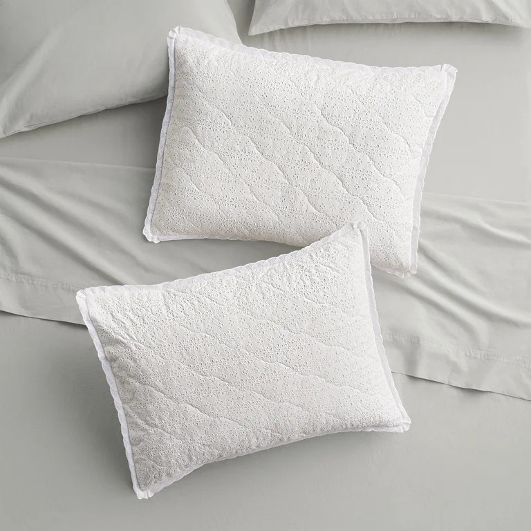 The Pioneer Woman Claire Lace Eyelet Pillow Shams, Standard, Bleached Linen, 2 Pack | Walmart (US)