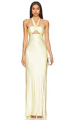 Shona Joy La Lune Ruched Halter Maxi Dress in Lemon from Revolve.com | Revolve Clothing (Global)