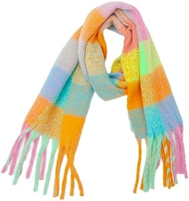 Yatemiole Women's Cashmere Big Coloured Checked Scarf Winter Warm Wrap Scarf | Amazon (US)
