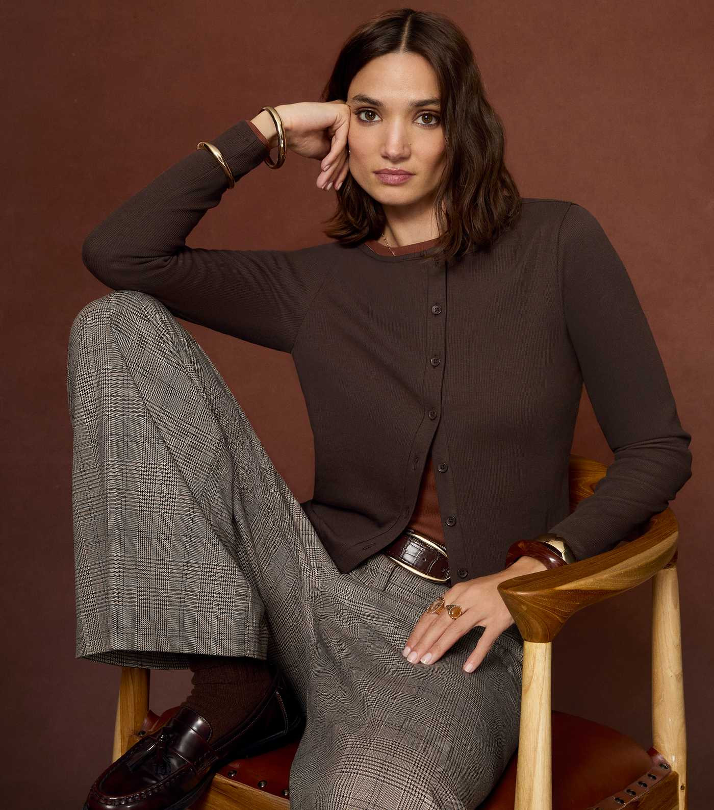 Dark Brown Ribbed Jersey Long Sleeve Cardigan | New Look | New Look (UK)