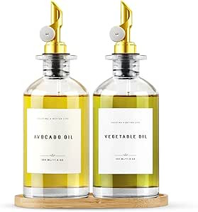 Olive Oil Dispenser Bottle with Bamboo Tray, GIXSEGIE Oil and Vinegar Dispenser Set w.Metal Pour ... | Amazon (US)