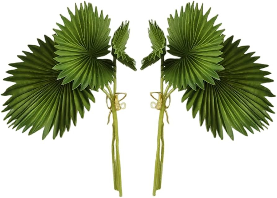 CURTEK 2 Bundles Artificial Palm Leaves Plants Single stem Fan Leaf Plant Fake Green Leaves Plant... | Amazon (US)