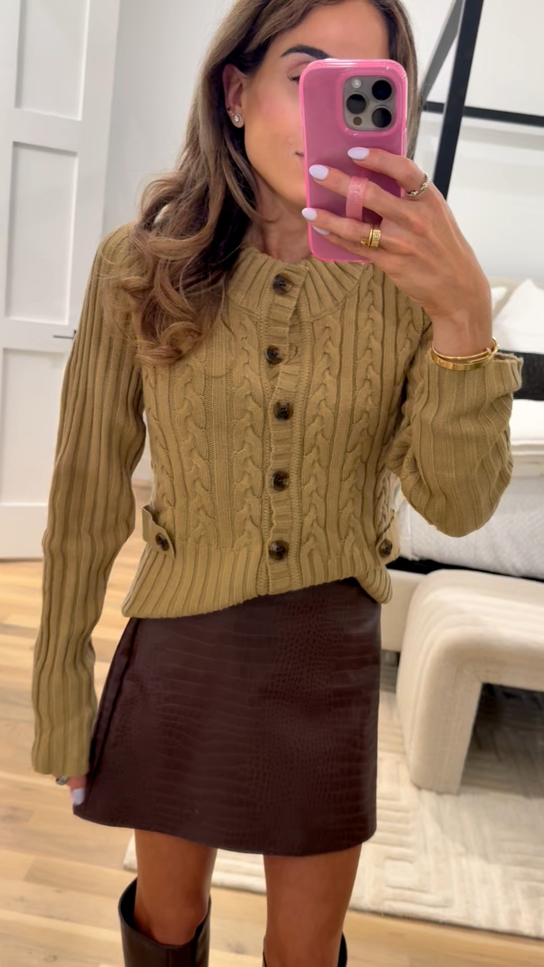 Obsessed with this chunky cable knit sweater wearing smallest size 
Thanksgiving outfit idea, faux leather skirt size xxs  
Neutral outfit idea 

#LTKHoliday #LTKFindsUnder50 #LTKPetite