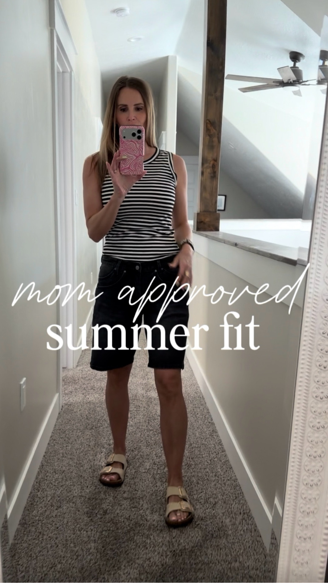Easy, breathable, and actually practical for busy days 🙌
This black + white combo is my go-to when I want to feel put together without trying too hard.
Loose Bermuda shorts + a striped tank + comfy sandals = summer mom uniform 🖤

Everything linked on my LTK! ⸻

Hashtags:

#LTKstyle #LTKsummer #LTKfinds #MomStyle #SummerOutfits #MomOutfit #CasualChic #EverydayStyle #EffortlessStyle #SummerMomStyle #OutfitInspo #NeutralStyle #StripedTank #BermudaShorts #ComfyStyle #MomLifeStyle
