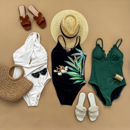 Women's Tropical Leaf Print O-Ring Back One Piece Swimsuit - Cupshe. Women's Alegria Scalloped Sage Tummy Control One-Piece Swimsuit - Cupshe. Women's One Shoulder Plunge Cut Out One Piece Swimsuit - Shade & Shore™. Women's Nina Slide Sandals - A New Day™
