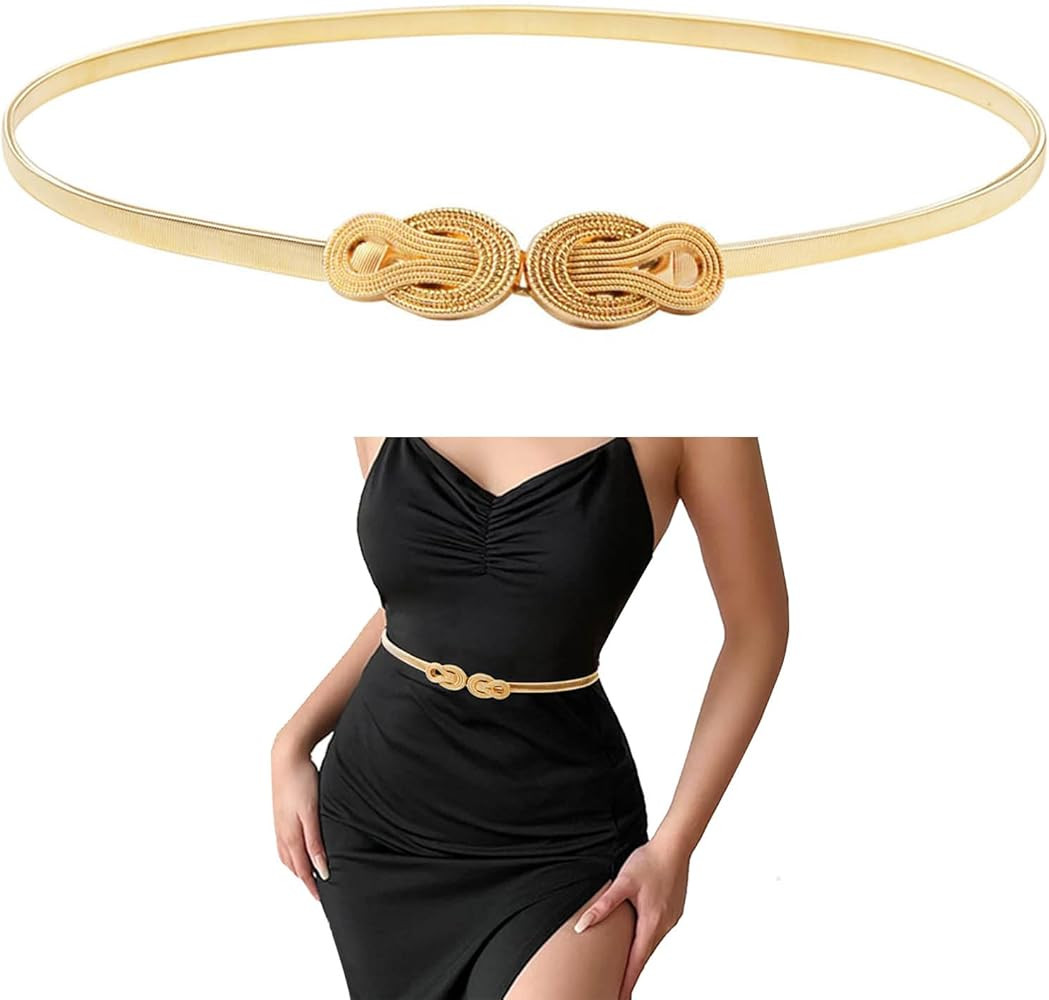 E-Clover Womens Fashion Metal Stretch Waist Skinny Belt Waistband | Amazon (US)