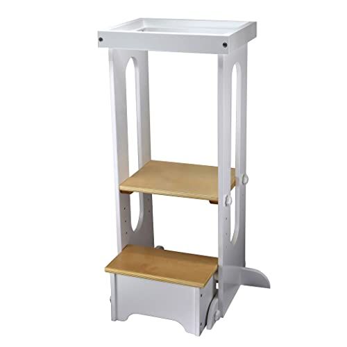 Little Partners® Explore 'N Store Learning Tower® Kids Adjustable Height and Foldable Kitchen Step Stool for Toddlers or Any Little Helper - Safety Tower for Kitchen Counter (White w/Natural) | Amazon (US)