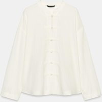 Zara - Linen Blend Oversize Shirt With Frog Fastening - White - Xs - Woman | Zara UK