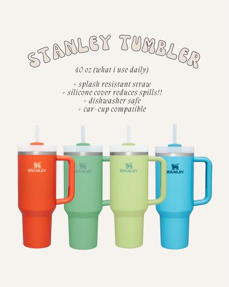 Stanley 40oz tumbler is back in stock in new colors Tigerlily & Pool - and the two green shades also - perfect for summer! Love these large tumblers- keeps me so hydrated! Love the handle, dishwasher safe, 40oz, keeps water cold for the whole day, fits in the car cup holder! 



#LTKunder50 #LTKSeasonal