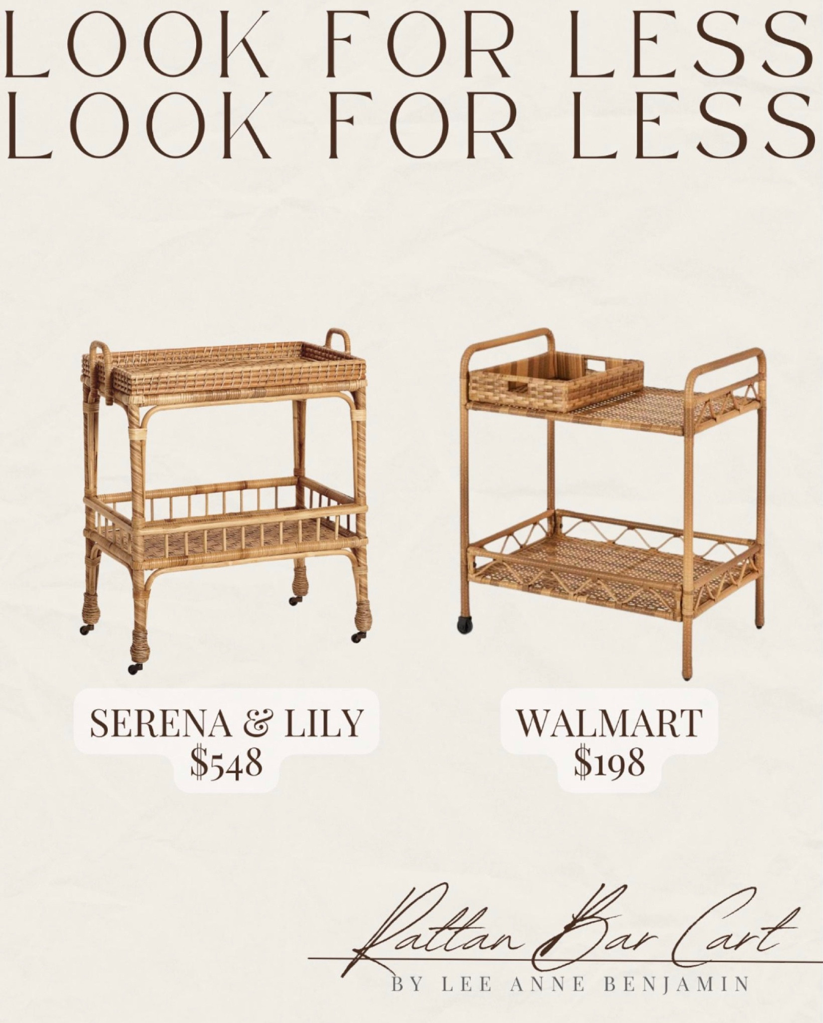 Serena & Lily rattan bar cart look for less! 

Lee Anne Benjamin 🤍

#LTKunder50 #LTKsalealert #LTKhome