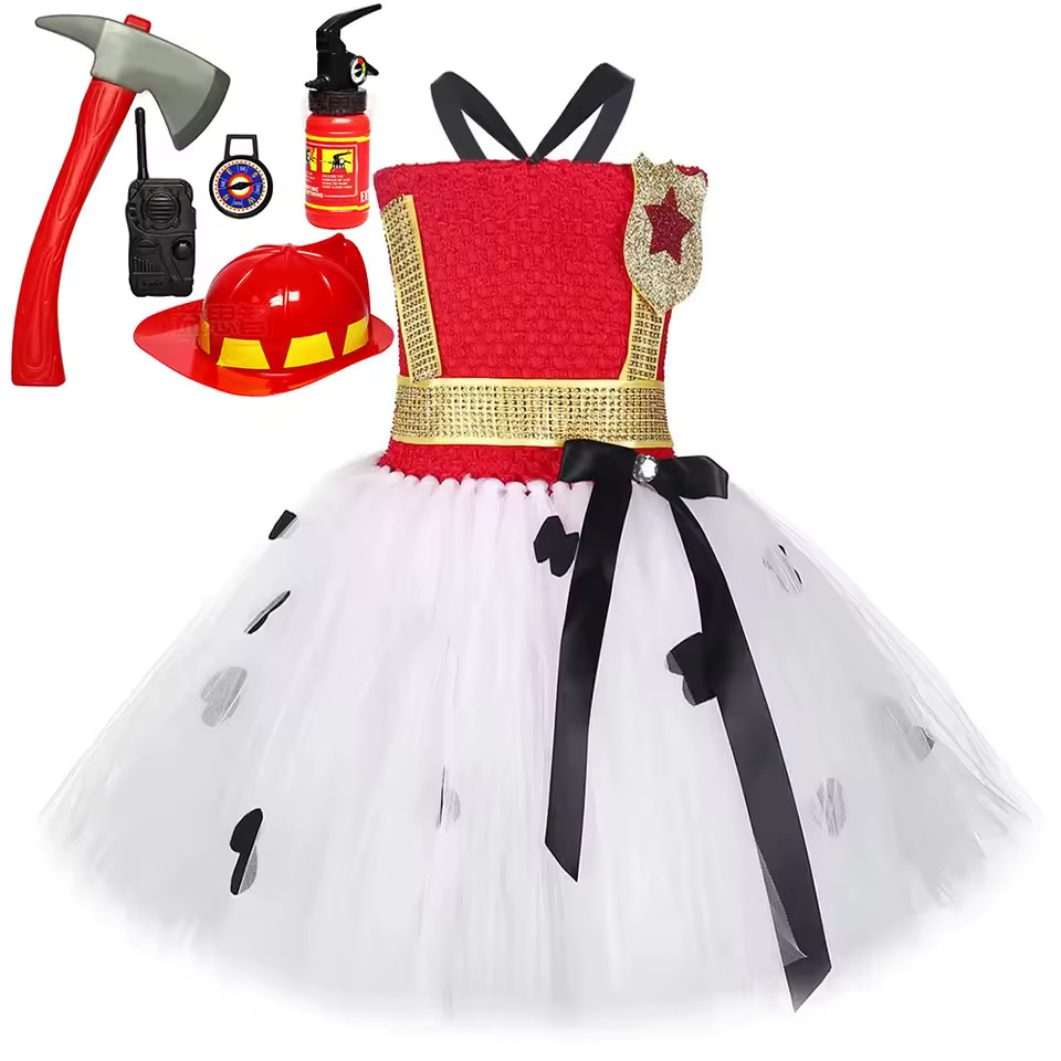 Baby Girls Firefighter Costume for Kids Little Fireman Fancy Tutu Dress with Tool Kit Children Tr... | AliExpress (US)