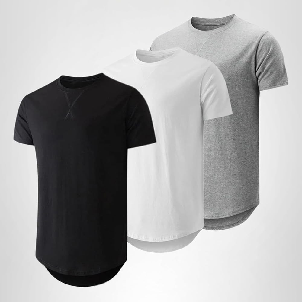 JMIERR Mens 3 Pack Cotton Hipster Hip Hop Longline Crewneck T-Shirt | Amazon (US)