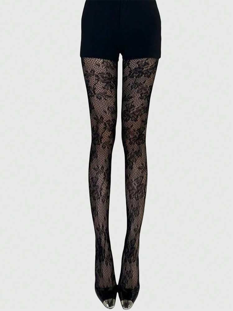 ROMWE Goth 1 stuk Valentijnsdag Jacquard Visnet panty | SHEIN