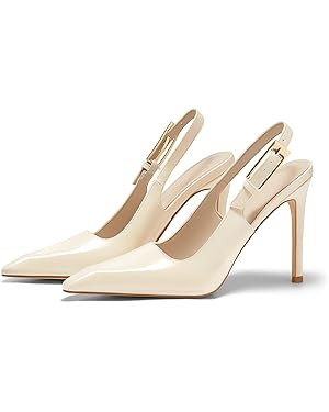 Coutgo Women's Slingback High Heels Pointed Toe Stilettos Metal Buckle Dress Party Pump Shoes | Amazon (US)